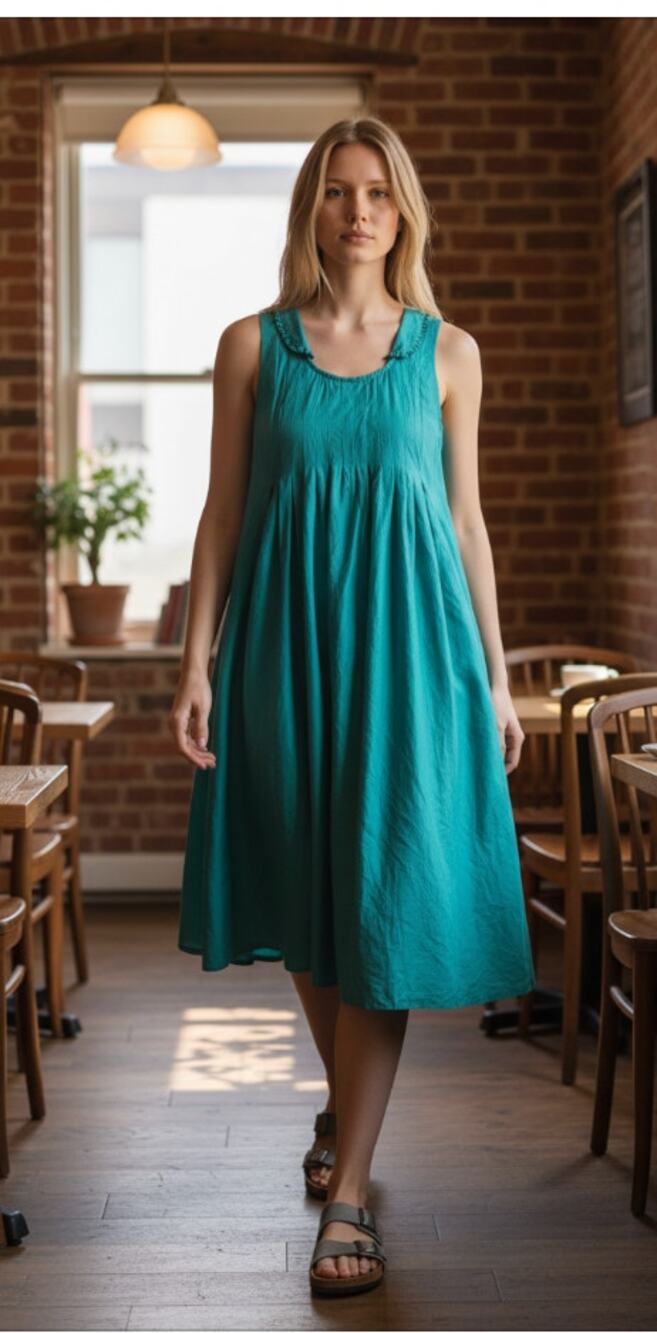 CHELSEA & THEODORE Women's Silk Pin Tuck Babydoll Dress Green Size 8 Empire VTG